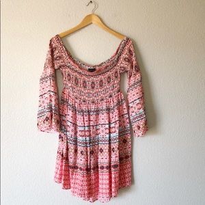 Torrid Mosaic Print Smocked Bell Sleeve Dress